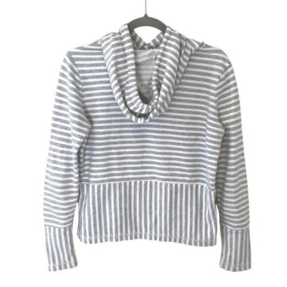 J. Crew gray and white striped hoodie sweatshirt with kangaroo pocket. Women's S - Picture 2 of 8